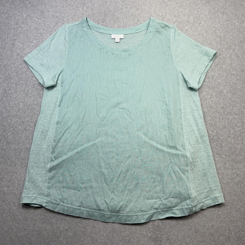 J Jill Love Linen Tee Shirt Womens Medium Green Mixed Media Short Sleeve Casual